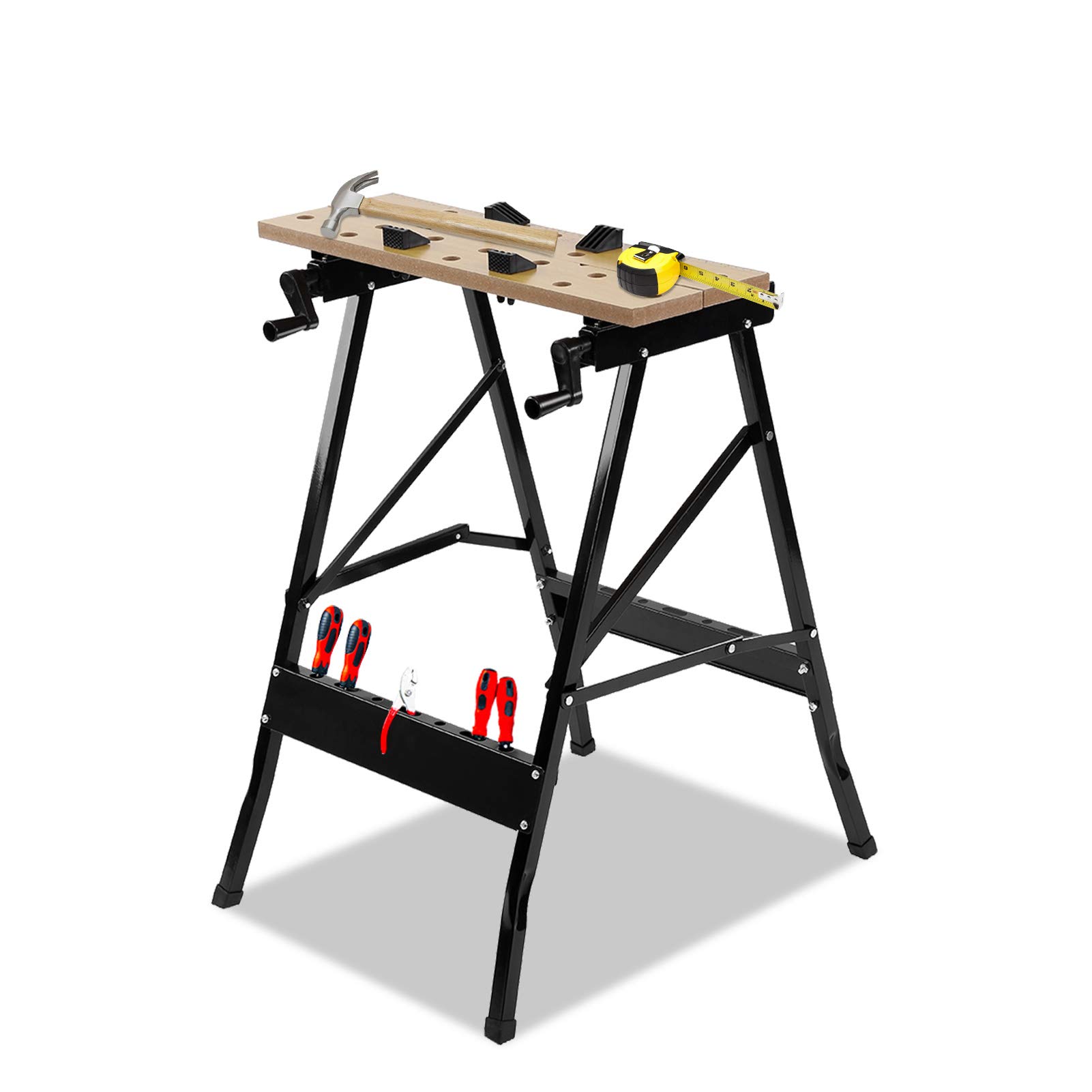 Work Benches Portable, Multifunctional Workshop Work Bench Table for Clamping Painting Cutting, Solid Steel and MDF Board Foldable Workbench Wood Working Engineering Repairing Work Table