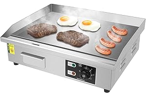 Jacgood Commercial Electric Griddle 22", Flat Top Grill, Countertop Griddle, 1600W 110V, Non-Stick Stainless Steel Teppanyaki Grill, Adjustable Temperature Control 122℉-572℉ for Restaurant Kitchen