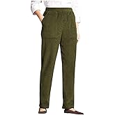 Corduroy Pants for Older Women Elastic High Waisted Pull On Soft Comfortable Loose Fit Slacks with Pockets