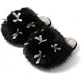 Comfortable bowknot home slippers with non-slip wavy-pattern soles and soft plush insoles. Available in pink, white and black.