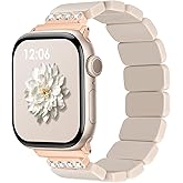V.R.HOPE Stretchy Resin Apple Watch Band for Series Ultra/11/10/9/8/7/SE 46mm 45mm 44mm 42mm 49mm Fashion Cute, Lightweight & Flexible, Rectangle Design with iWatch Series 6/5/4/3/2/1(Oatmeal-M)