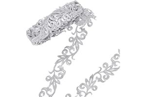 NBEADS About 4.37 Yards(4m) Silver Embroidery Polyester Ribbons, 1.38" Wide Metallic Lace Trim Iron on Metallic Flower Lace for Sewing Costumes Gowns Home Decor Garment Accessories