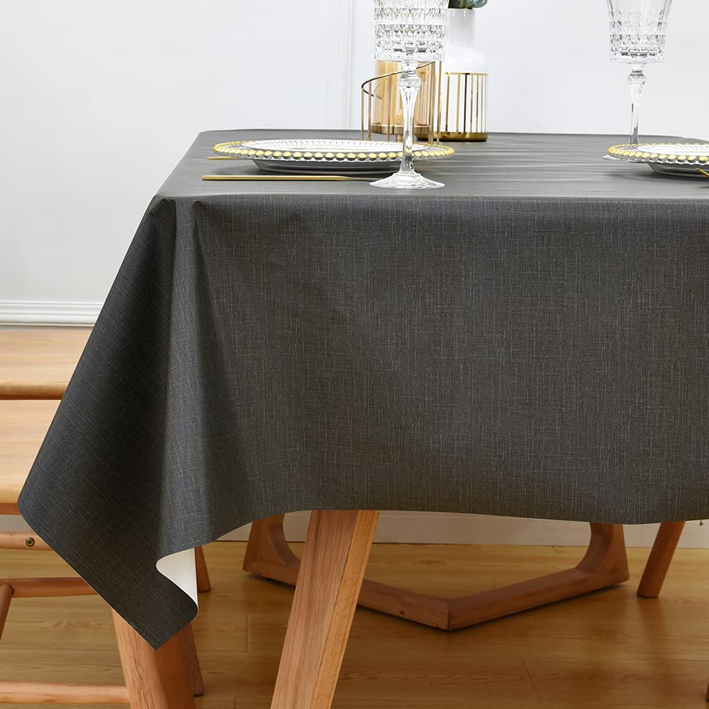 Yofori Tablecloth Wipe Clean Black Table Cloth Wipeable PVC Waterproof Table Cover Plastic Table Protecter for Kitchen Outdoor (137x137cm, Black)