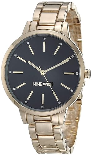 Nine West Women Japanese Quartz Dress Watch with Metal Strap, Gold