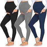 GROTEEN 3 Pack Women's Maternity Leggings with Pockets Over The Belly Workout Yoga Pregnancy Pants