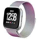 hooroor Fitbit Versa Bands for Women Men, Milanese Loop Stainless Steel Metal Replacement Bracelet Strap with Unique Magnet Lock Accessories Wristbands for Fitbit Versa Watch (Colorful, Small)