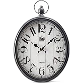 Musaoz Oval Large Wall Clock Silent Non-Ticking Metal Battery Operated Retro Antique Design Rustic Vintage Style Decor for Living Room Kitchen Farmhouse 16 inch (Black, 16inches)