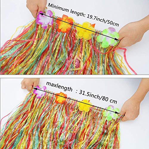 Hula Skirt Hawaiian Grass Skirts with Flower Leis Costume Set Luau Grass and Hawaiian Flower Bracelets, Bra, Headband, Necklace