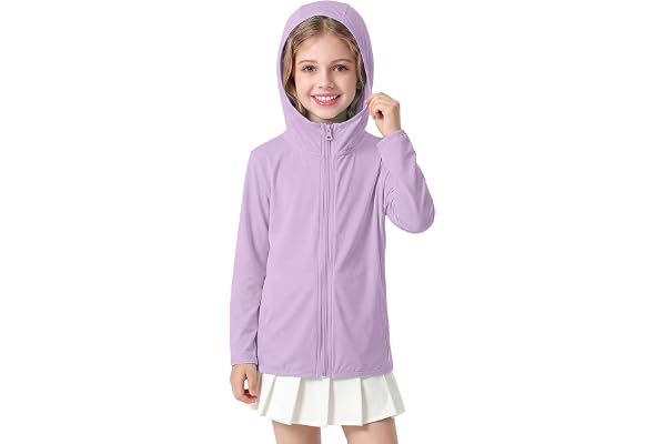 wisechettiy Kids Zip Hoodie UPF50+ Sun Protection Shirt Long Sleeve Lightweight Cooling Jacket for Boys and Girls Age 5-14