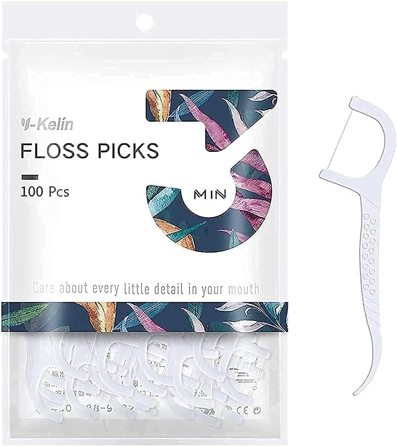 Y-Kelin Dental Floss-100 Pcs Floss Sticks Dental 2 in 1 Resistant Toothpick, Easy and Simple to Use Floss Picks, Deep Clean Tooth Picks Floss Sticks, Teeth Cleaning (100 Count (Pack of 1)), No Flavor