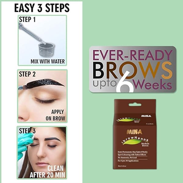 MINA IBROW HAIR COLOR|NATURAL SPOT COLORING HAIR TINTING POWDER, WATER AND SMUDGE PROOF|NO AMMONIA, NO LEAD WITH 100% GRAY CONVERGE|MEDIUM BROWN TINT KIT|UPTO 30 APPLICATIONS.