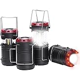 Lichamp 4 Pack Lantern Camping Essentials Lights, Battery Powered Collapsible Lanterns Flashlights with Red Strobe/SOS, Magnetic Base, for Power Outages, Hurricane, Tent Lights for Emergency