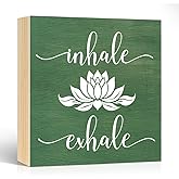 Pishovi Inhale Exhale Wooden Box Sign, Inspirational Gifts for Women Friend Coworker, Funny Lotus Wood Box Sign Decor for Home Office Farmhouse Bedroom Yoga Spa Room, Meditation Gifts for Yoga Lover