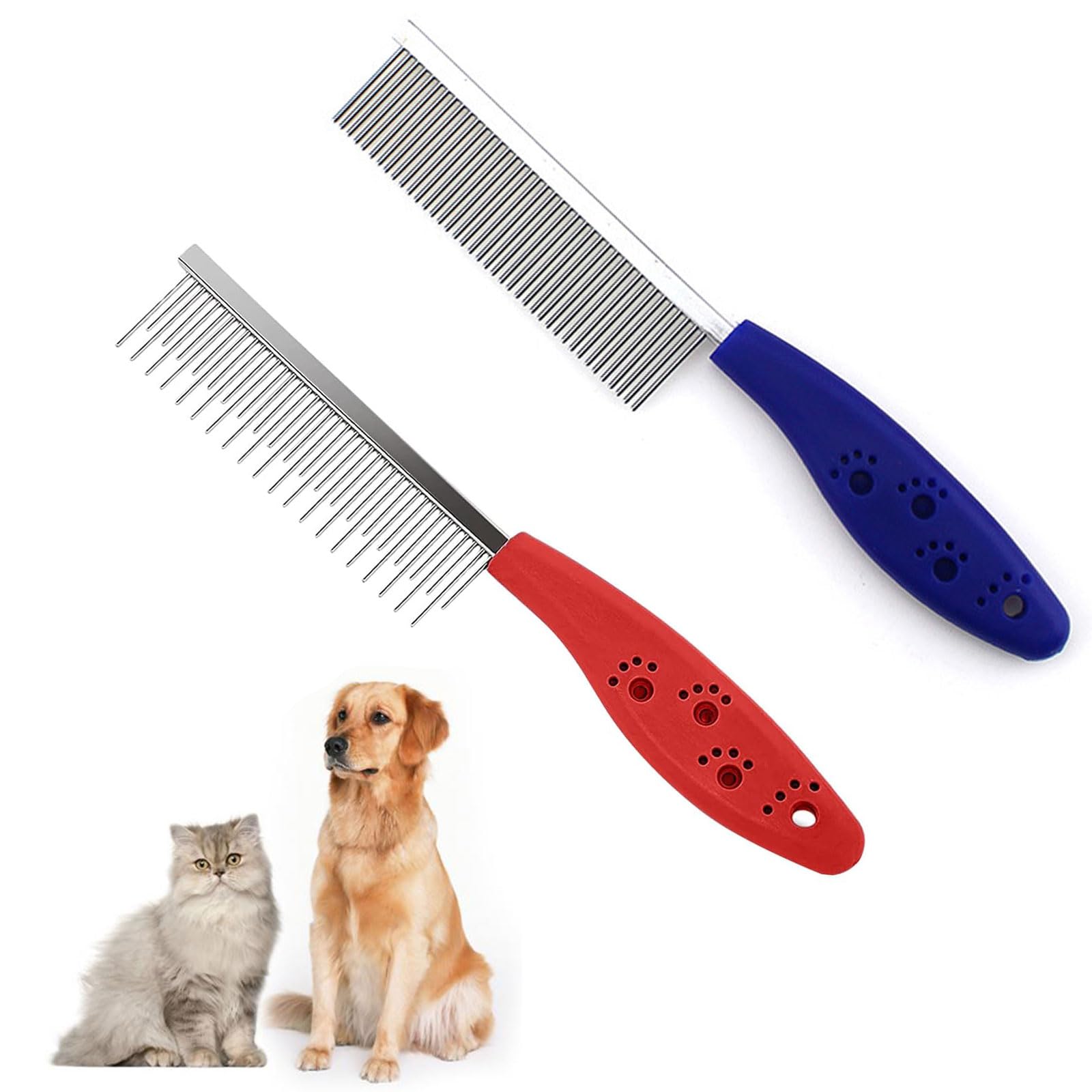 Bavooty Pet Grooming Comb,2pc Stainless Steel Flea Comb,Detangling Pet Hair,for Grooming,Removing Fleas, Lice,Cats,Dogs,Rabbits