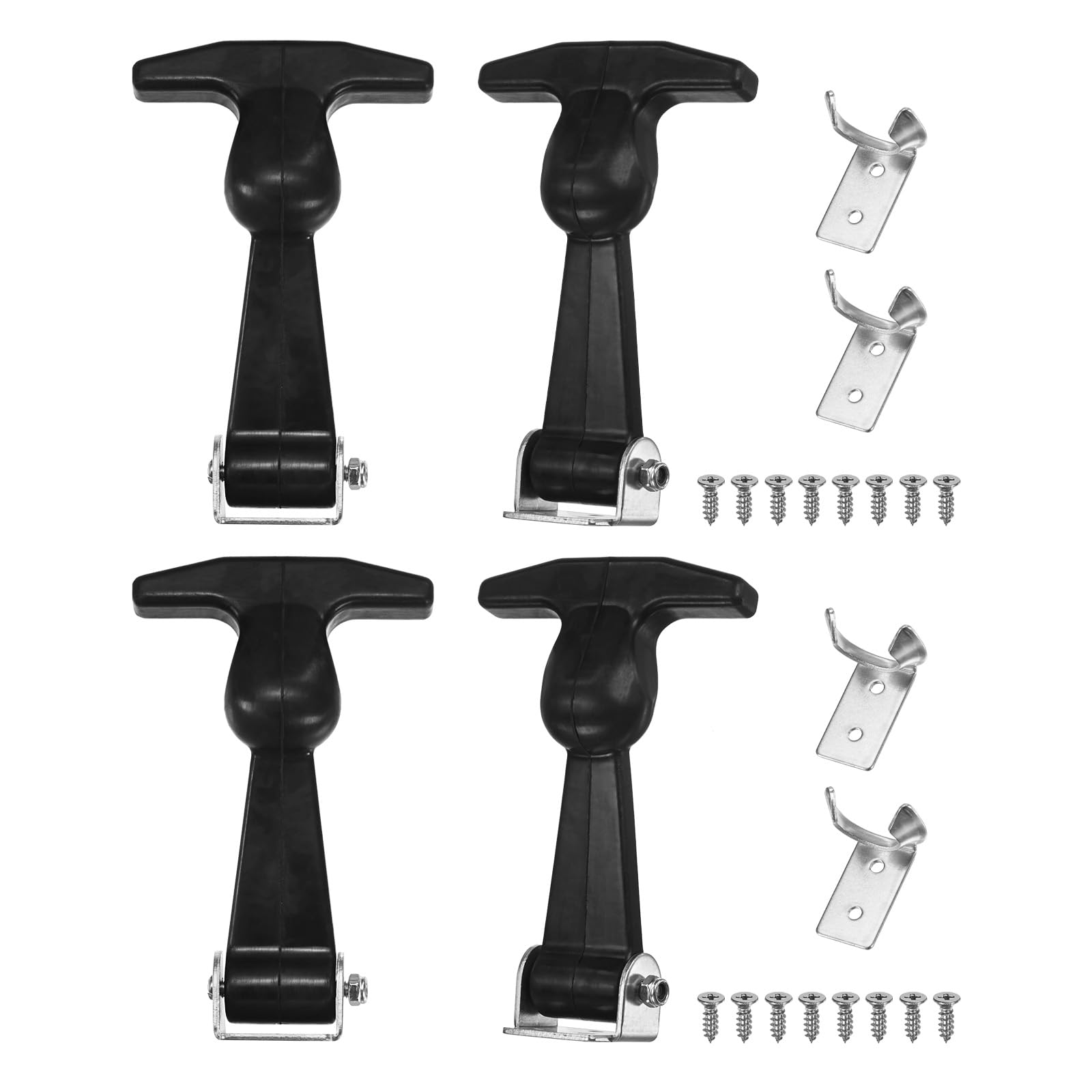 M METERXITY 4-Pack Elastic SPCC Rubber Hood Catch, 4.9" Flexible Draw Latches with Brackets Flexible T-Handle Hasp Rubber with Screws for Toolbox/RVs/Vehicle Engine/Hood [Silver Black]