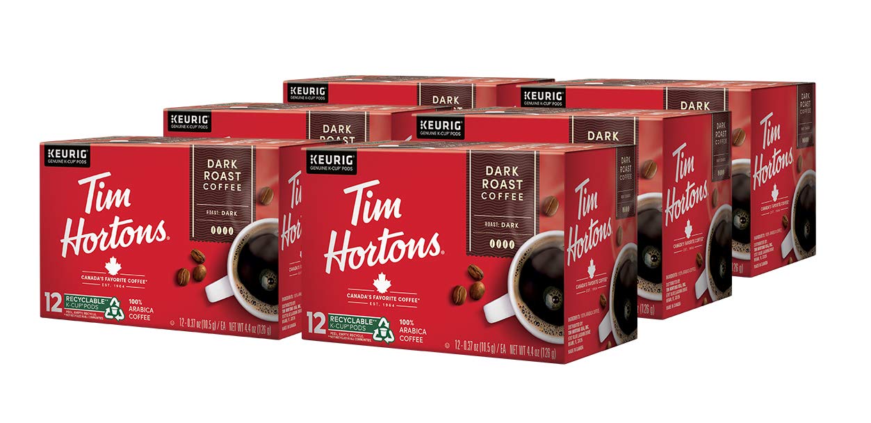 Tim Hortons Dark Roast Single Serve Coffee Cups, 72-Count (6 Boxes of 12Ct K-Cups)