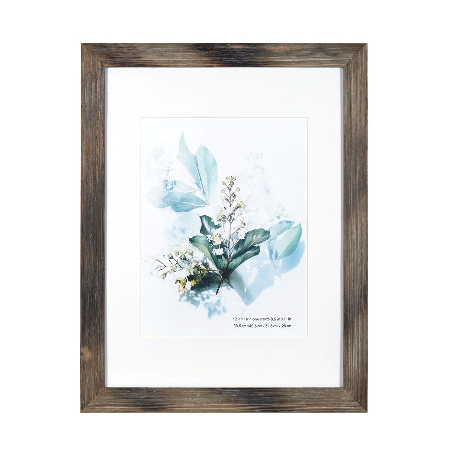 KAIWIN 100% Solid Wood Brown 12x16 Picture Frame 1 Pack - Display Picture 8.5x11 with Mat, HD Plexiglass Inside, Rustic Wooden Photo Frames for Wall Mounting