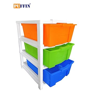 Puffin 3 Drawer Plastic Modular System Multi Color For Use Of Home