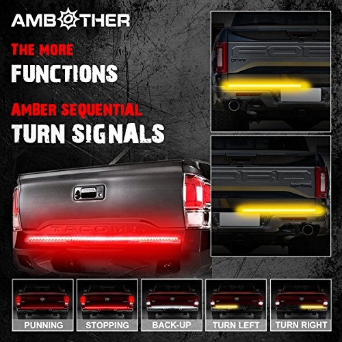 AMBOTHER 60'' Triple LED Truck Tailgate Side Bed Light Bar Strip Sequential Amber Turn Signal Red/White Reverse Stop for Pickup SUV Jeeps RV Dodge Ram Toyota Chevy GMC Waterproof 504LEDs, 2yr Warranty