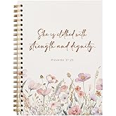 PLKMN Floral Christian Notebook Journal for Women, Prayer Journal, She is Clothed with Strength and Dignity Bible Notebooks for Note Taking, Bible Journaling Notebook, Spiral Notebook 5.5x8.3 Inch