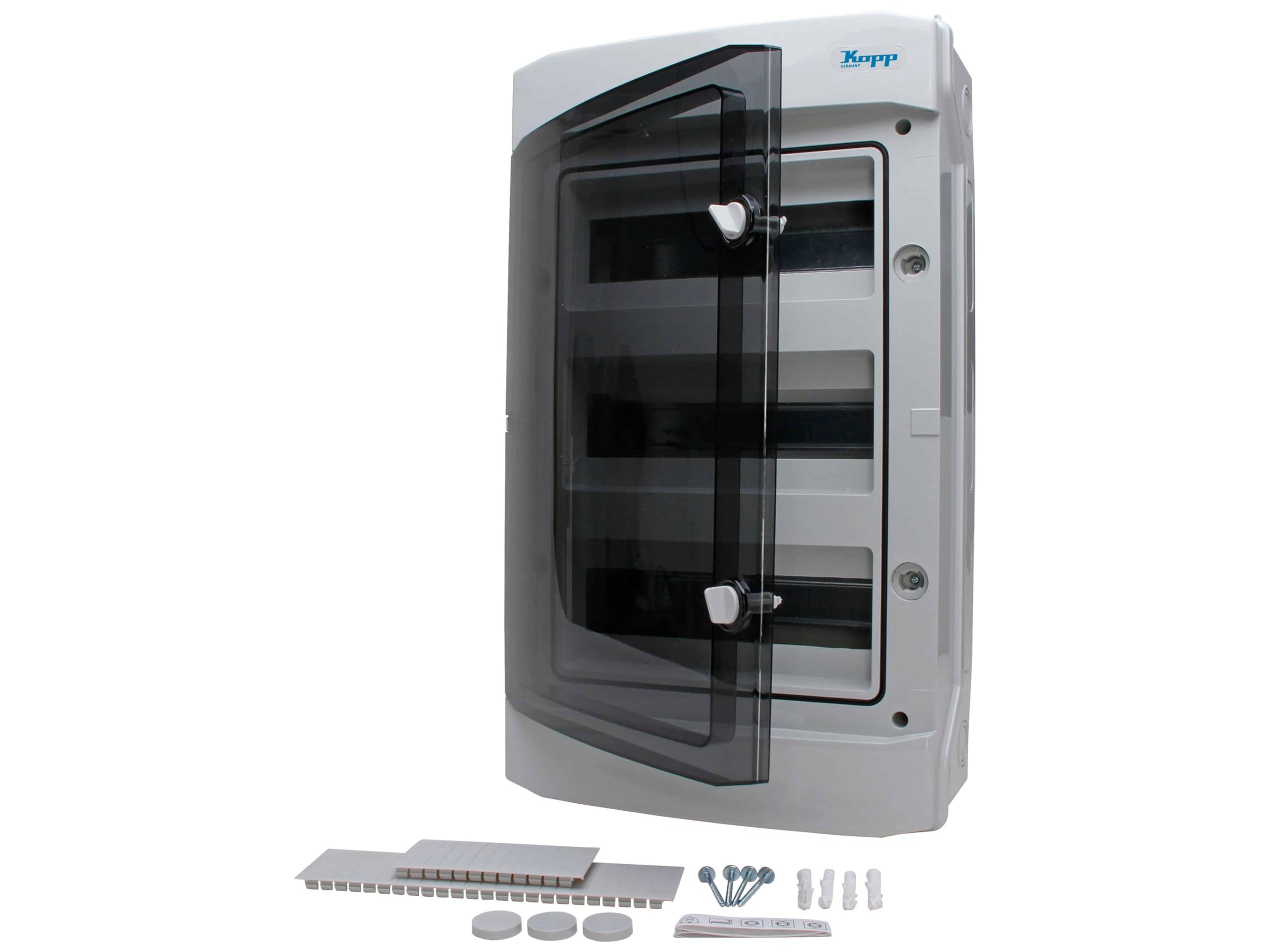 Kopp Surface-Mounted Distribution Unit with Door, 3-row for 36 Pins, Pack of 1, Grey/Black, 353813049