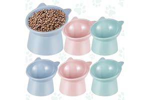 Hsei 6 Pcs Raised Cat Food Bowls 15 Degrees Elevated Cat Bowls Anti Vomiting Tilted Raised Whisker Friendly Pet Dish Plastic Slanted Stand for Indoor Pet Food Water Feeder(Bright Color)