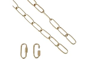 PiWWPi Lighting Chain, 6 Feet Gold Light Fixture Chain, Metal Chandelier Chain Extension with Connection Link Lock, Heavy Duty Hanging Chain Lamp Fixture Pendant Lights Kit - 6'