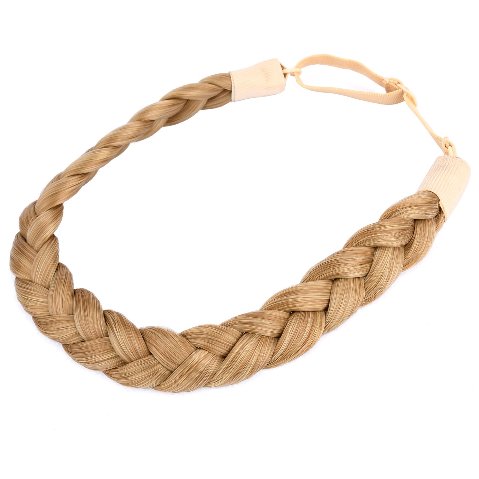 BOBIYA 3 Strands Synthetic Hair Braided Headband Classic Chunky Wide Plaited Braids Elastic Stretch Hairpiece for Women Girl (Golden Brown) โ image 1