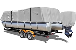 Fuprosico 1200D Pontoon Cover Heavy Duty Pontoon Boat Covers Waterproof Pontoon Cover Pontoon Boat Cover with Motor Cover,Grey 21-24ft