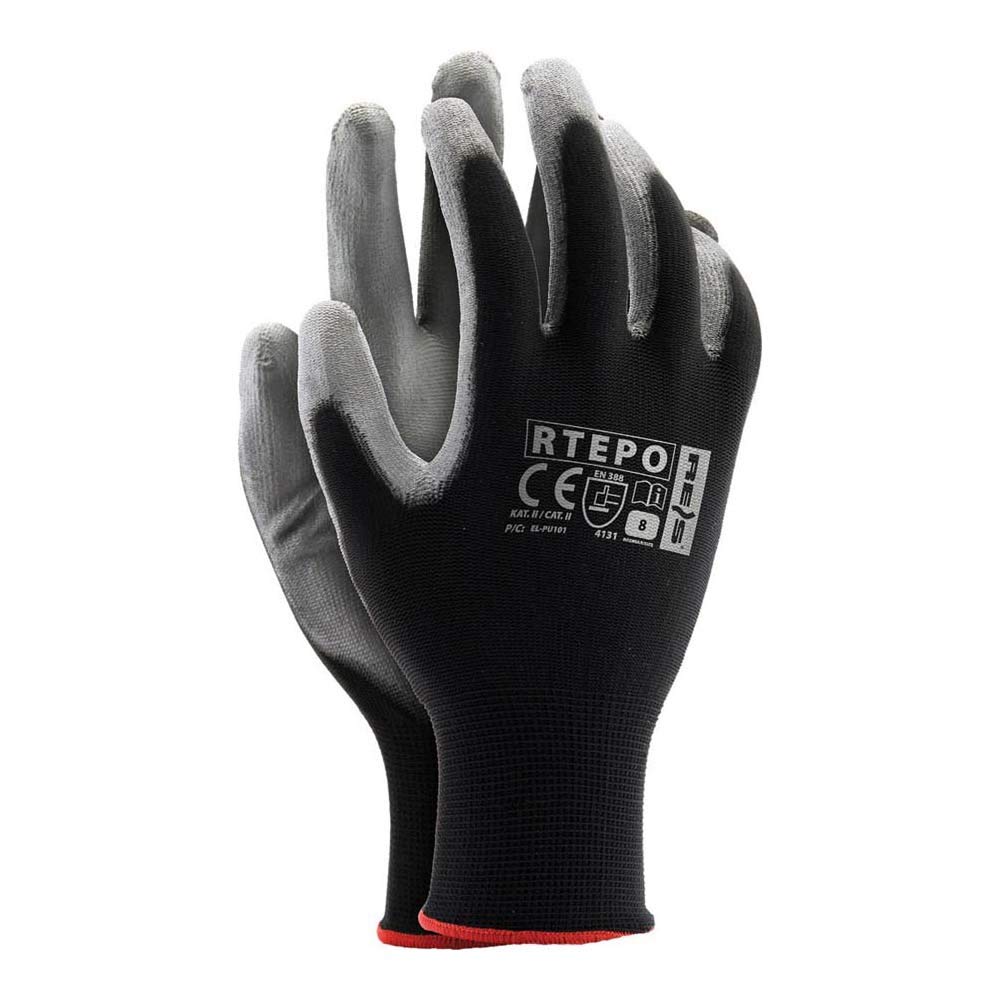 Reis Rtepo_Bs7 Protective Gloves, Black-Grey, 7 Size, Pack of 12