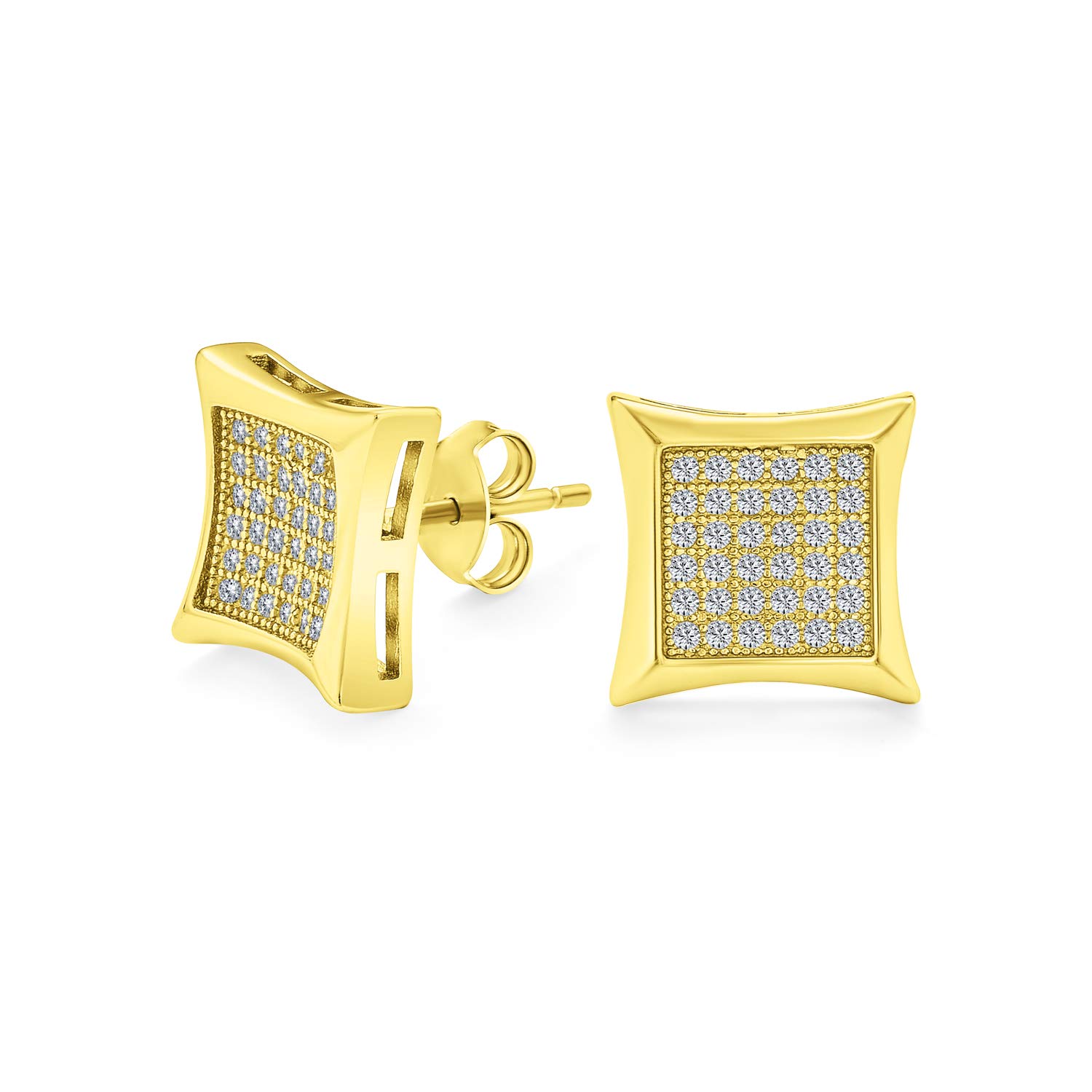 Square Shaped Cubic Zirconia Micro Pave CZ Kite Stud Earrings For Men Gold Plated .925 Sterling Silver 5MM — image 1