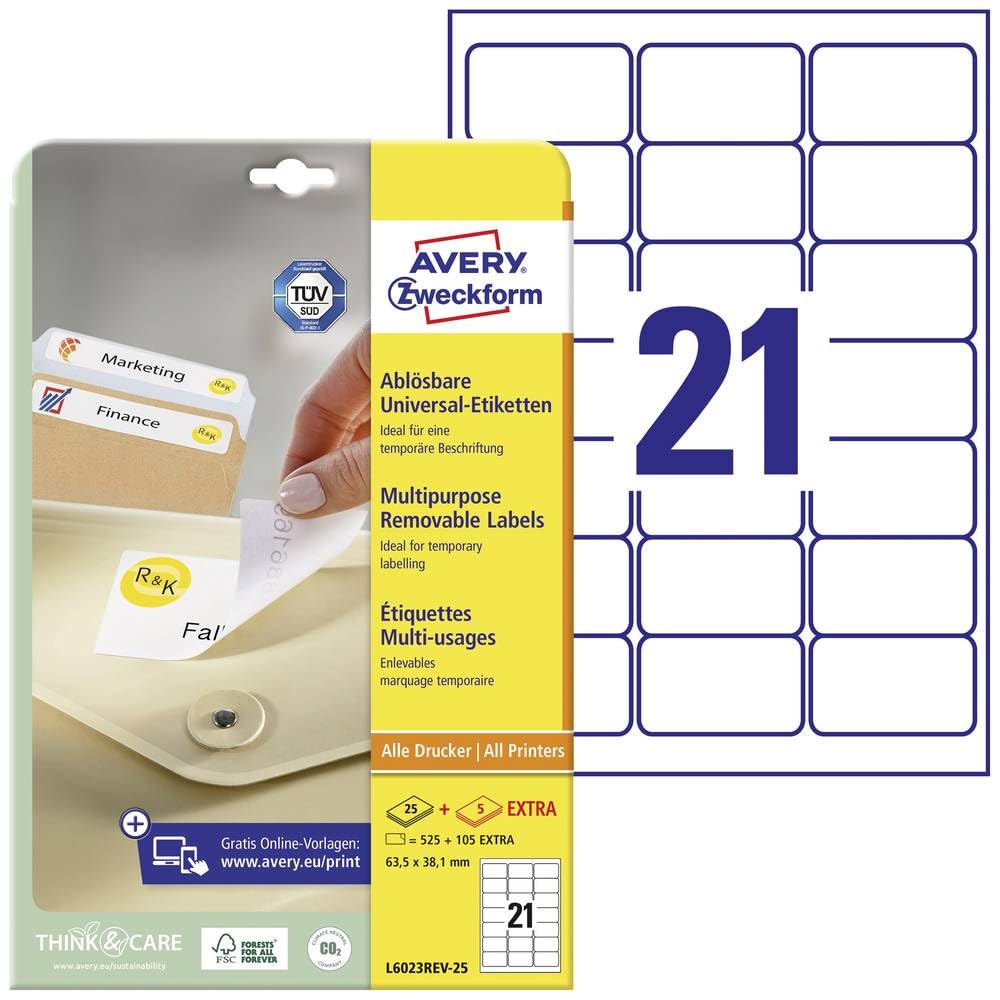 Avery Zweckform L6023REV-25 Removable Labels Company Labels to Identify Brochures 63.5 x 38.1 mm 25 Sheets