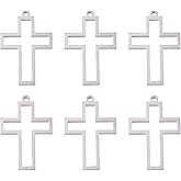 Pandahall 10Pcs Stainless Steel Cross Open Back Bezel Pendants 32.5x22x3mm Bezel Hollow Mold Pressed Flower Charms with Loop for DIY UV Resin Jewelry Making