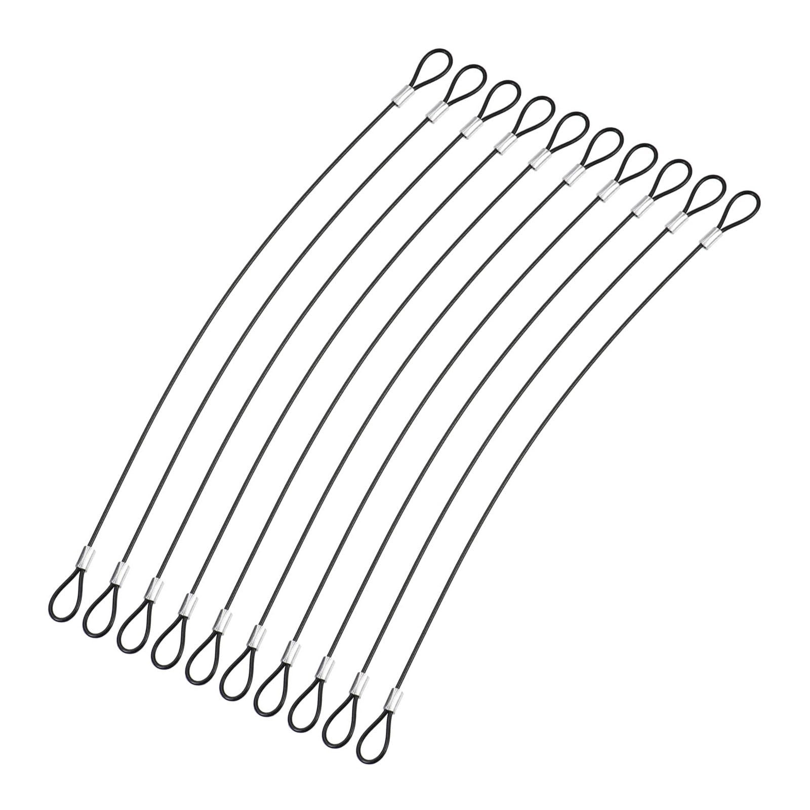 YOKIVE 10 Pcs Safety Cable Locks, Stainless Steel Security Wire Rope with Double Loops | Great for Outdoor, Luggage Locks (Black, 12-Inch)