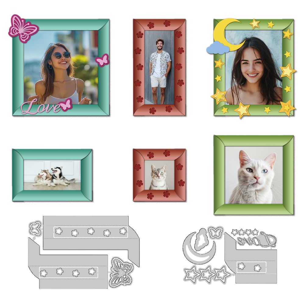 DELORIGIN 3D Photo Frame Die Cuts for Card Making, Splicing Pattern Carbon Steel Die Cuts Cutting Dies Frame Stencils Scrapbooking Embossing Template Dies for Greeting Card Embossing Invitation