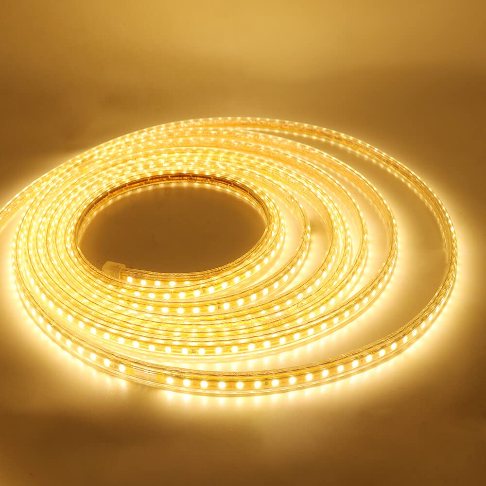 GQL Mains Powered LED Strip Warm White, 3m Flexible SMD 2835 LED Rope Light Ribbon for Home Commercial Decoration, Ceiling/Kitchen/Cupboard/Corridor/Garden Lighting