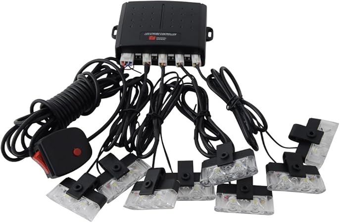 Amazon Abz Company 爆光 高輝度 白色 2連 8灯 Led ストロボライト フラッシュ ライト キット 12v 専用 スイッチ 付き 白色 ライト 照明アクセサリー 車 バイク