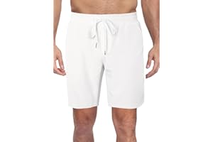 TUREFACE Mens Sports Gym Shorts White 8 Inch Quick Dry Lightweight Summer Casual Beach Vacation Shorts