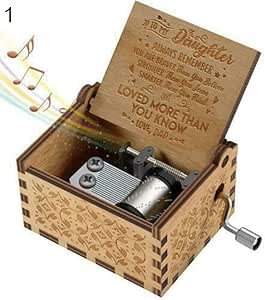 Caja de música de madera grabada con forma de círculo de profusión para mamá o papá a hija, adorno para niños de juguete de regalo de papá a hija