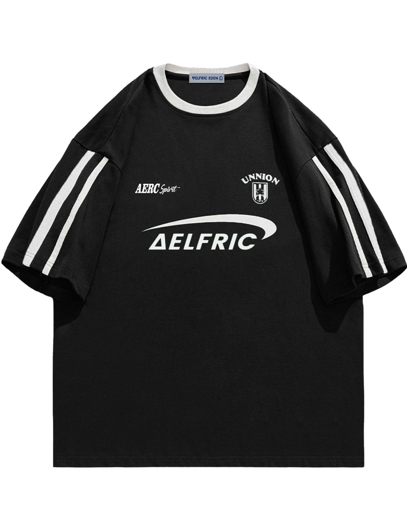 Photo 1 of Aelfric Eden Graphic Tees Y2k Women Oversized T Shirts Striped Patchwork Crewneck Unisex Streetwear Tops Black L