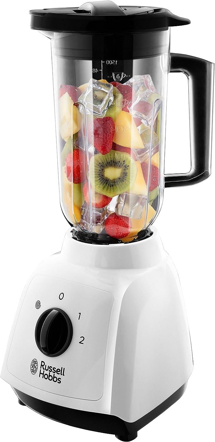 Russell Hobbs Food Collection 1.5L Plastic Jug Blender, 2 speeds & pulse setting, Removable Stainless Steel blades for easy cleaning, Pouring and adding flap, Dishwasher safe jug & lid, 400W, 24610