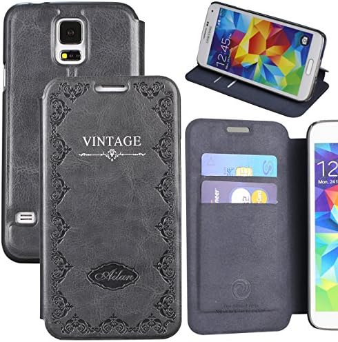 Galaxy S5 Case,by Ailun,Wallet Case,Samsung Galaxy i9600 Case,Card Holder Case,Stand Feature,Magic Book Case,Flip Cover Case[Grey]