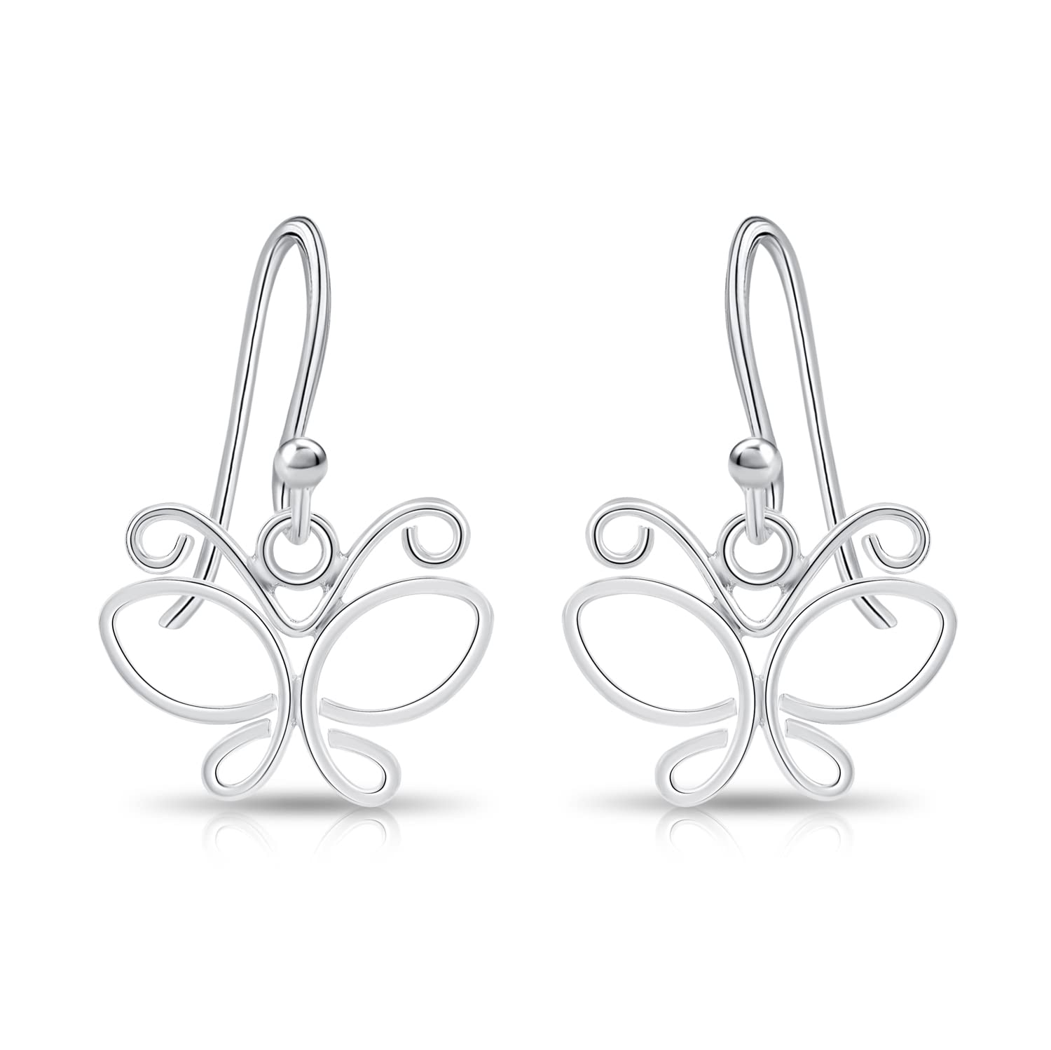 DTPsilver® 925 Sterling Silver Hook Butterfly Dangle Earrings - Dimensions: 16 x 23 mm