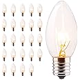 Minetom 25 Pack C9 Clear Replacement Bulbs for Christmas Lights, E17 C9 Intermediate Base Incandescent C9 Christmas Light Bulbs, 7-Wat (25 Pack, Clear)