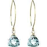 Aquamarine Blue Quartz Trillion 14k Gold Plated Sterling Silver Earrings