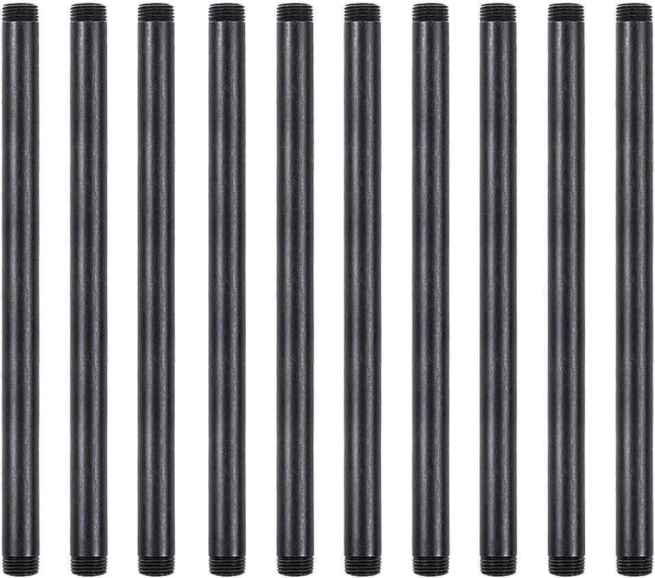 GOOVI 1/2 Inches x 12 Inches Black Malleable Steel Pipe Fitting, 1/2 Inches Black Pipe Threaded Pipe Nipples, Build Vintage DIY Shelving Steampunk Furnitur, 10 Pack.