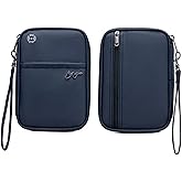 Lyoveu P-H1 Travel Family Passport Holder RFID Blocking Passport Waterproof Wallets for Men Women Travel Document Organizer Cards Case, Lightweight Portable Passport Cover with Zipper Pocket (Navy)