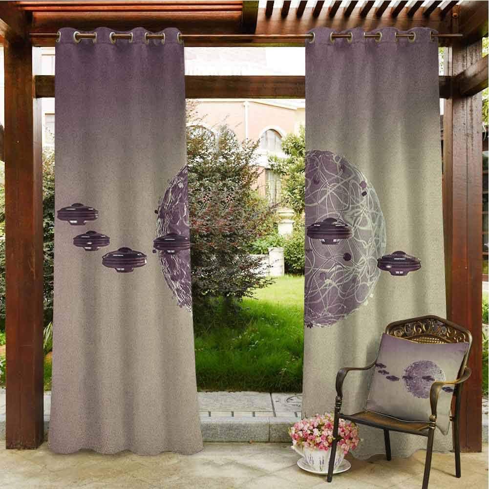 Galaxy Outdoor Curtain Grommet Small Planet Under UFO Death Star Fantastic Fictional Outer Space Themed Pattern Doorways Grommet Patterned Curtain 72x84 INCH,Brown Gray