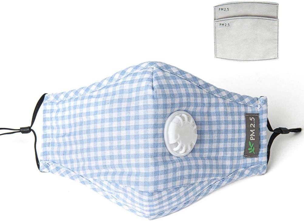Clevoers Dust Mask Cycling Sport Face Mask with 2 Filter Paper, Adjustable Cotton Face Mask Portable Facial Mask with Breathing Valve, Outdoors Anti-Fog Anti-Particles Mouth Mask