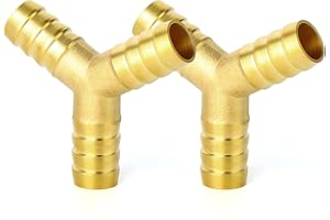 GASHER 2Pcs 1/4 Inch Brass Hose Barb, 3-Way Y-Shaped Hose Fitting Intersection/Lquid/Fuel/Air